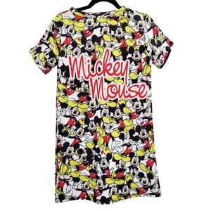 XCARET Mickey Mouse All-over-print Multicolored Short-Sleeve Tunic Dress Sz M